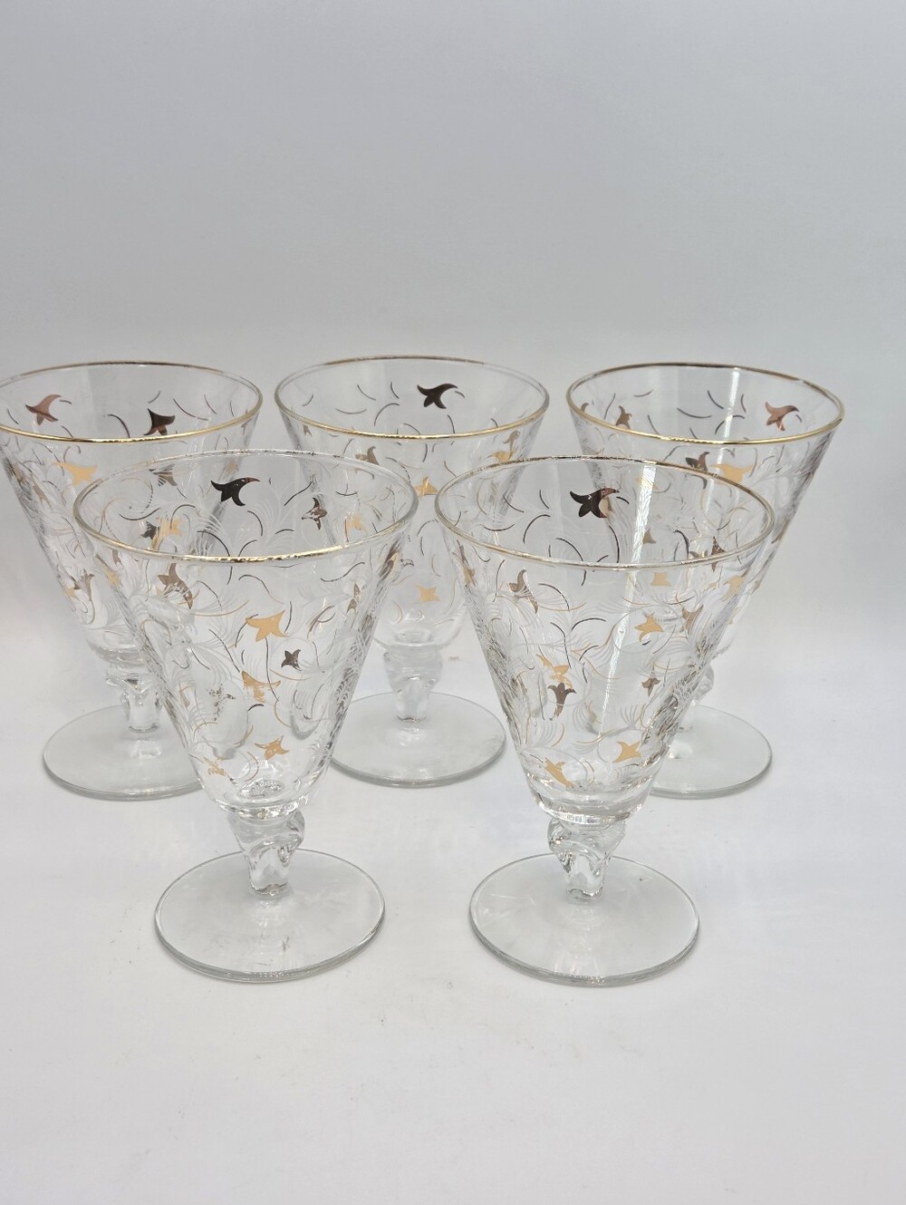Vintage Libbey Royal Fern Footed Water Goblets Glasses